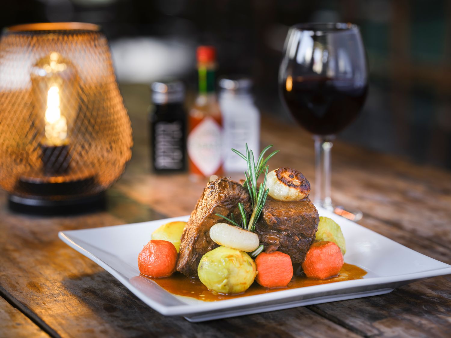 Braised short rib with roasted root vegetables at O'Callaghan's Irish Pub Carmel